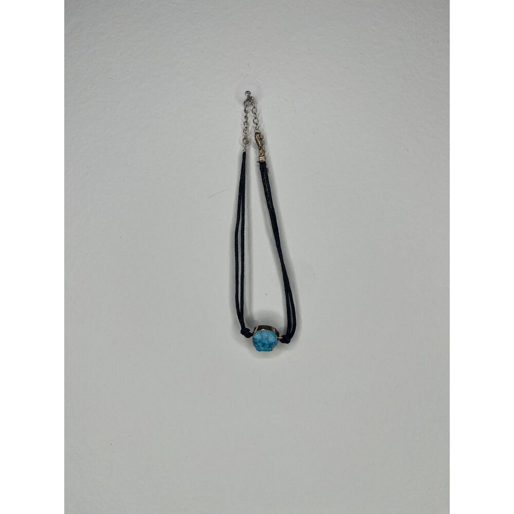 Adjustable Black Cord Necklace with Blue Druzy Gemstone Pendant